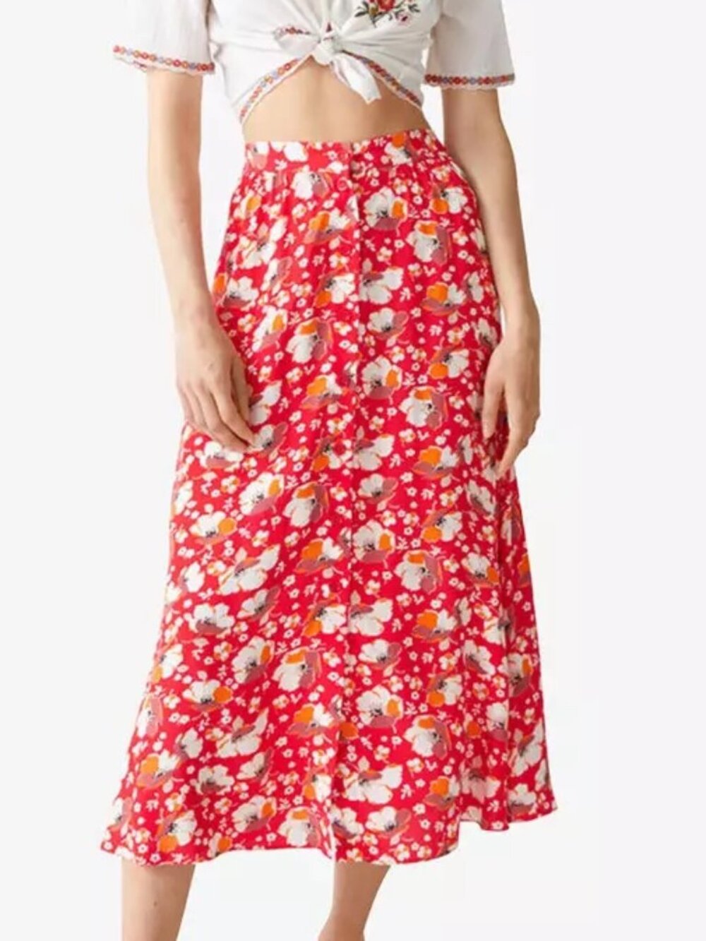 & Other Stories Floral Buttoned Midi Skirt